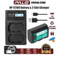 PALO 2-slot Charger NP-FZ100 Battery 7.2V 2400MAH USB Charger Sony A6600 A7III A7IV A9 FX3 ZVE1 MVP