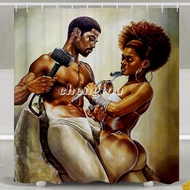 แอฟริกันคู่ประติมากรรมศิลปะภาพวาดสีน้ำมันม่านอาบน้ำ