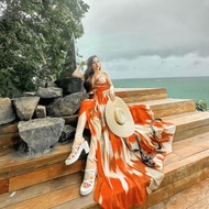 (REAL PHOTO) Red ombre pleated Maxi