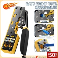 RJ45 Crimping Tool Pass-Through 6/5e, 8P6P Crimp&Cut in One, T568A/B Wiring, Lockable Handle, for Et