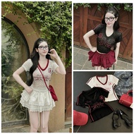 QCCC QCL1 BORY STORE striped V-neck lace T-shirt AP0934 246 00013