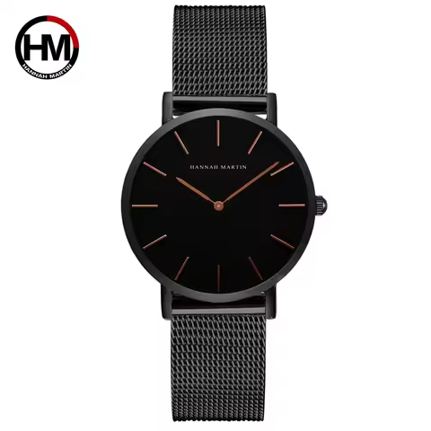 Hannah Martin Fashion Ladies Watch Steel belt Strap Brand all Black Women Watches Bracelet Waterproo