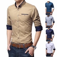 [M-5XL] Men's Shirts Business Casual White Shirt Loose Korean Slim Fit Long Sleeve Formal Shirts Khaki Plus Size 5XL