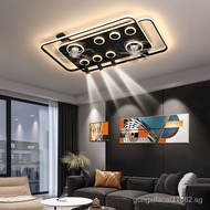 Simple Rectangular Living RoomledCeiling Lamp Nordic Fan Lamp Dining Room with Fan Bedroom Study Dual-Use Lamps