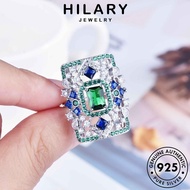HILARY JEWELRY Perempuan Perak Adjustable For Retro Accessories Korean 純銀戒指 Women Square Emerald Ring Original 925 Cincin Silver Sterling R2240