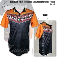 Baju Batik Jersey Traditional Etnik Sabah Sarawak- Collar Lelaki Collar | Size S-XL