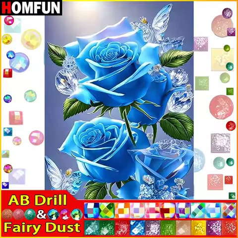 HOMFUN Fairy Dust AB Diamond Painting Full Square/Round Drill 5D DIY "Flower Rose" Daimond Embroider