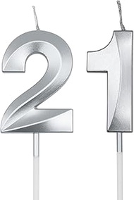 Silver 21st & 12th Birthday Candles for Cakes, Number 21 12 Candle Cake Cupcake Topper for Birthday 