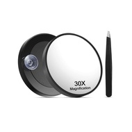 30X Magnifying Mirror with 2 Suction Cups, 3.5 inches Magnified Makeup Mirror and Slant Tweezers,Bla