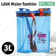 LAVA Water Bottle Tumbler Container Easy Carry Strip Straw 3L BPA FREE