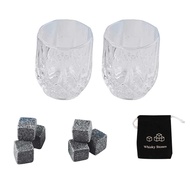 6pcs Whiskey Stones Set Chilling Stones 2 Glasses Wooden Box Chilling Rocks Reusable Ice Cubes for W