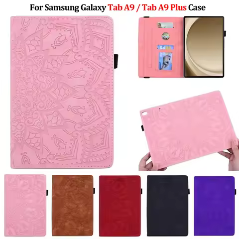 For Samsung Tab A9 Case 2023 Flower 3D Emboss PU Leather Wallet Cover For Funda Galaxy Tab A9 A 9 Ta