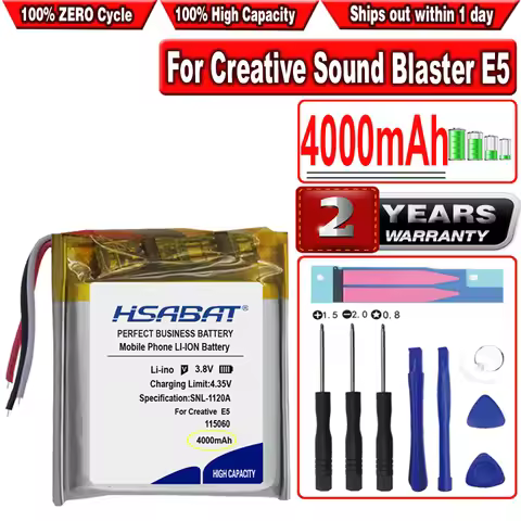 HSABAT 4000mAh Battery for Creative Sound Blaster E5