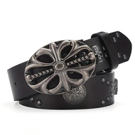 Men's Belt Bohemian Style Belt Vintage Inlaid Skeleton Head Women's Belt Riveted Belt Hip Hop Punk R