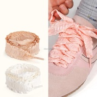 CH* 2 Pairs Ruffled Shoelaces Decorative Pleated Ribbon Shoe Lace Anti Slip Polyester Shoelaces For 