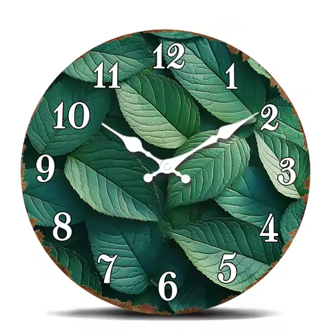 Lush Green Leaves Wall Clock - Botanical Nature Theme Decorative Timepiece for Plant Lovers