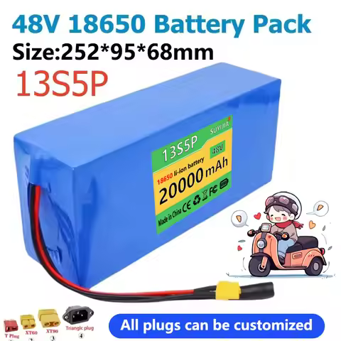 48V 20Ah Built-in Battery 13S5P, with BMS, 500W 750W 1000W Electric Mobile Tool 18650 Lithium Batter