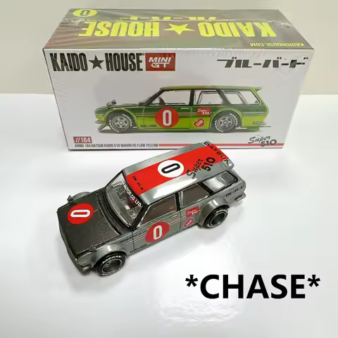 MINIGT 164 *CHASE* 1:64 Datsun 510 Wagon 0G FLO YELLOW Openable Hood Diecast Car Model Kaido House K