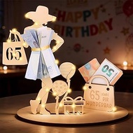 Money Gifts Birthday 65th Birthday Woman with LED Fairy Lights Stand, Wooden Sign Guest Book, 65th B