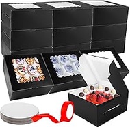 LOPYXBR 12 Sets Cake Boxes 25.4 x 25.4 x 12.7 cm / 10 x 10 x 5 Inch Black Cake Boxes with Window and