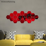 hewoodfameing 12Pcs Hexagonal Frame Stereoscopic Mirror Wall Sticker Decoration EN