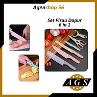 Terbaru [AGS] Set Pisau Dapur 6in1 Stainlees Kitchen Knife Set Gunting