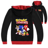 Sonic The Hedgehog Hooded Zipper Coat แขนยาว Cardigan ชาย Weater Jacket เด็กเสื้อผ้าฤดูใบไม้ผลิฤดูใบไม้ร่วงพิมพ์ผ้าฝ้าย + โพลีเอสเตอร์ Boy