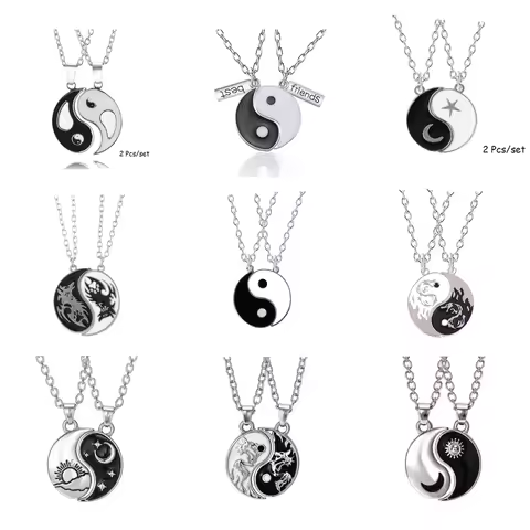 2 Pcs/Set Couple Necklace Vintage Yin Yang Gossip Pendant Choker Jewelry For Best Friends Yin Yang T