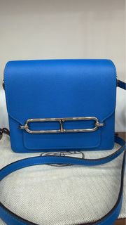 98%NEW二手HERMES MINI ROULIS A刻 坦桑尼亞藍EVERCOLOR皮/銀扣 B3/BLEU ZANZIBAR GHW #豬鼻包 #香榭站正品