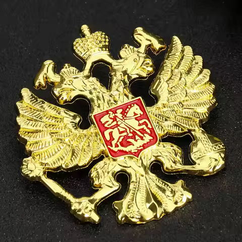 Muy Bien Gold Double Headed Eagle Brooch Pin Metal Russian Badge Punk Brooch Banquet Lapel Pin Men's