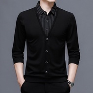 Fake two-Piece Shirt Fake two shirts Spring Autumn Long-Sleeved Fake two-Piece Sweater Men's Shirt C
