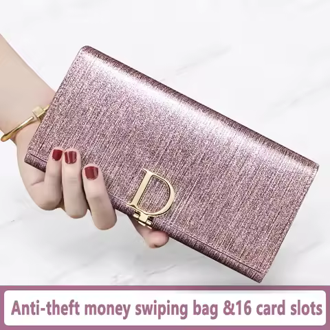 2025 New Women's Wallet, Long Wallet, Pearl D-Buckle, Large Capacity, Multiple Slots, Genuine Cowhid