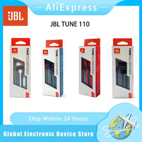 JBL TUNE 110 T110 3.5mm wired in-ear headphones with one-button remote and built-in microphone for l