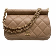 CHANEL 香奈兒 AP3004 WOC MINI 菱格紋 皮革 鍊條側背包 奶茶色