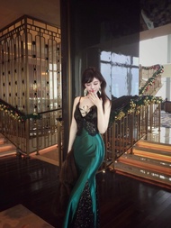เรียบหรู พลัสไซส์ เม็ดมีดลูกไม้เลื่อม ผ้าซาติน เดรส ผู้หญิง สไตล์ฝรั่งเศส สำหรับงานกลางคืน ชุดเดรสยา