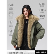Achock Official Store - Women's Warm White Duck Down Jacket with Wool Collar
