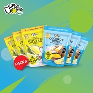 ทุเรียนอบกรอบพร้อมดิปกะทิ 100กรัม และ มะพร้าวกรอบพร้อมดิปทุเรียน 65กรัม (6ซอง/แพ็ค) / Freeze Dried Durian with Coconut Milk Dip 100g &amp; Coconut Chips with Durian Dip 65g (6Bags/Pack) (ยี่ห้อ ชิมมะ, Chimma Brand)
