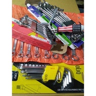 Package of 4 tool set: Wrench 11 pcs wrench set + 8 pcsRing set + 8 pcs wrench set + 9 pcs L wrench 