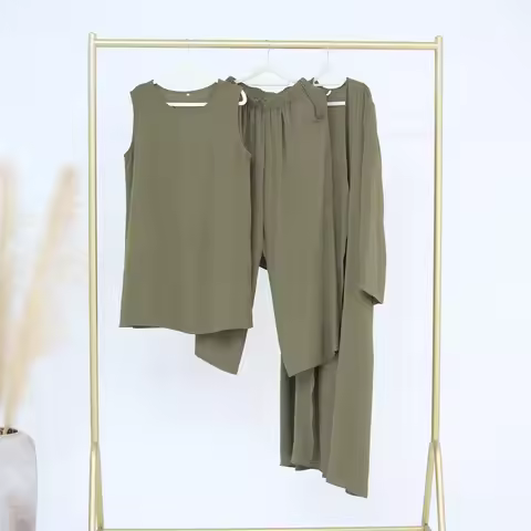 Muslim Islam Abaya Set Three Piece Set Casual Loose Malaysia Indonesian Arab Sleeveless Tops & Pants