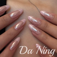 [Powder Lost Track] Pink Haili Moonlight Powder French Manicure Shell Powder Fake Nails Wear Nails