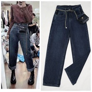 3505 [S M L XL] Boyfriend Jeans High Waist Non-Stretch Fabric