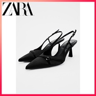 ZARA spring new women's shoes black slingback stiletto high heels kitten heel mules