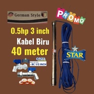 PROMO Pompa satelit GERMAN STYLE 0.5HP 3inch Submersible GS KABEL 40 M