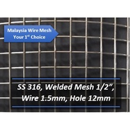 SS316 Stainless Steel Weld Mesh 1/2" x 12mm Grill Sheet