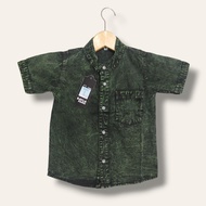Atasan Kemeja Jeans Bayi Koko Polos Anak Laki Laki Lengan Pendek Warna Hijau Army Kayla Kiddoz