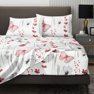 4pcs/Set White Garden Flower Butterfly Pattern Sheet Set Easy Care Microfiber Soft Bedding Set Flora