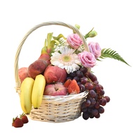 FNP Mixed Flowers & Assorted Fruits Round Basket