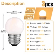 3pcs E27 Mini G40 Frosted LED Edison Bulb 1.5W Low Wattage Small Light Bulbs 90% Energy Saving 15Wat