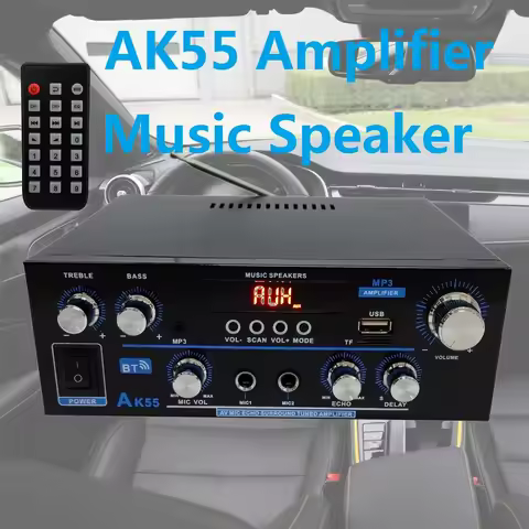 AK55 Car Amplifier 900W Max 2.0 Channel Rated 70W+70W Bluetooth Audio Hifi AMP Karaoke Music Player 