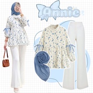 Feemora - One Set Teen Korean Look||(maudy blouse, pants, hijab)||3-in-1 Trendy Coffee Outfit Set||F